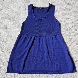 Eileen Fisher Top Womens Medium Blue Purple Wool Sleeveless Shell Ribbed A Line